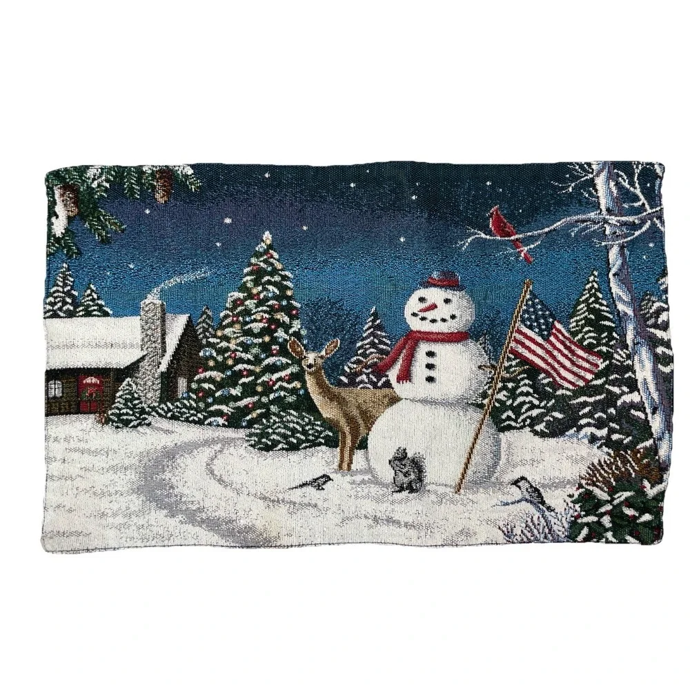 Blue Snowman‎ Deer Flag Winter Placemats Set of 5 12X18 Inch Season